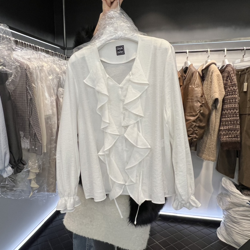 OUS/INCH-L東大門直郵㊣女士新款職業襯衫蕾絲衫荷葉邊春款OUS/INCH襯衫/蕾絲衫圖色1