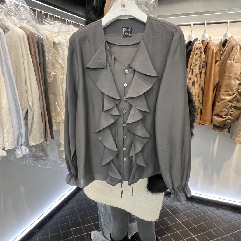 OUS/INCH-L東大門直郵㊣女士新款職業襯衫蕾絲衫荷葉邊春款OUS/INCH襯衫/蕾絲衫圖色2