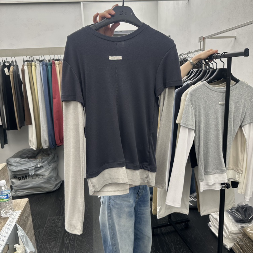 KARE/WEREPIECE韓國代購㊣女裝新款26春夏長袖T恤假兩件春款羅紋KARE/WEREPIECE長袖T恤圖色3