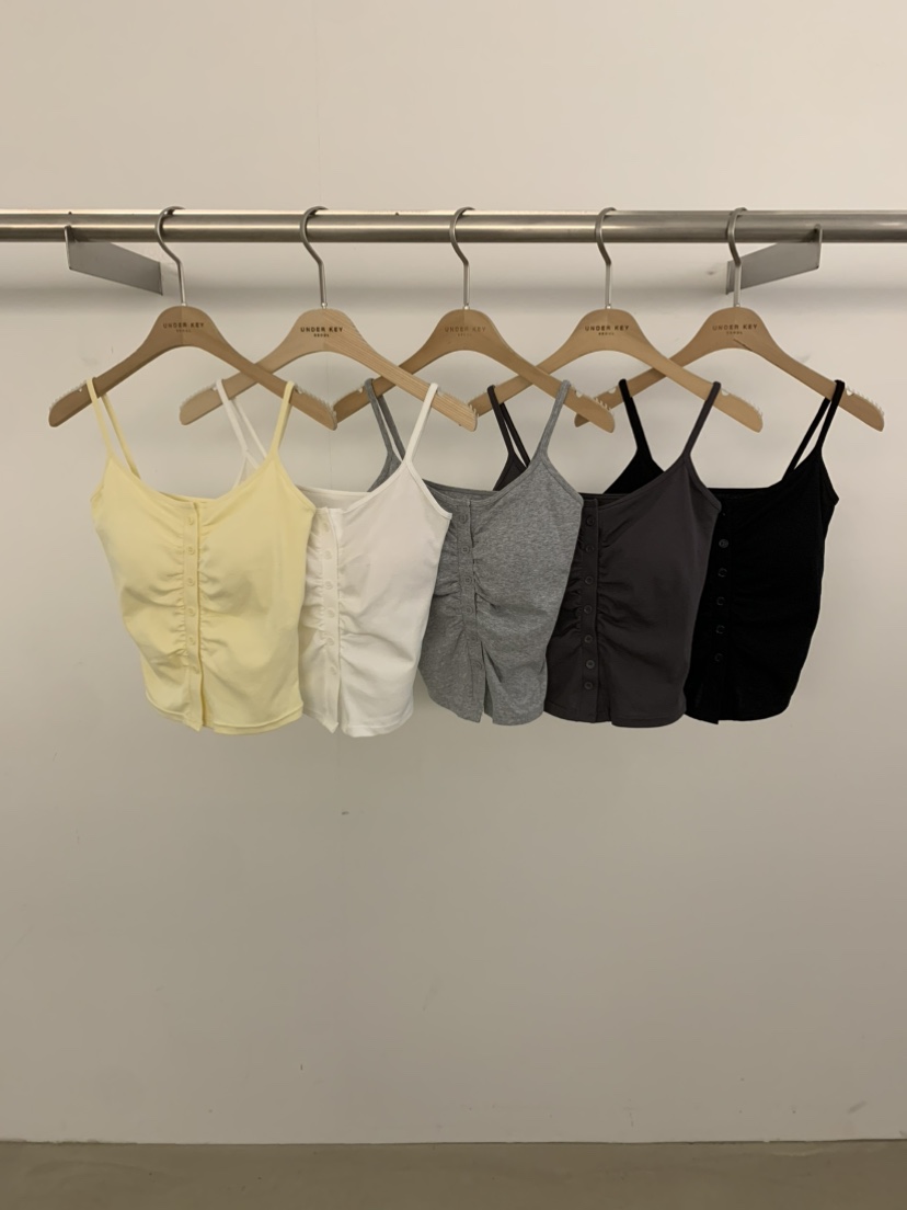 UNDER KEY㊣東大門實拍女士新款人氣時尚吊帶背心褶皺紐扣UNDER KEY吊帶/背心