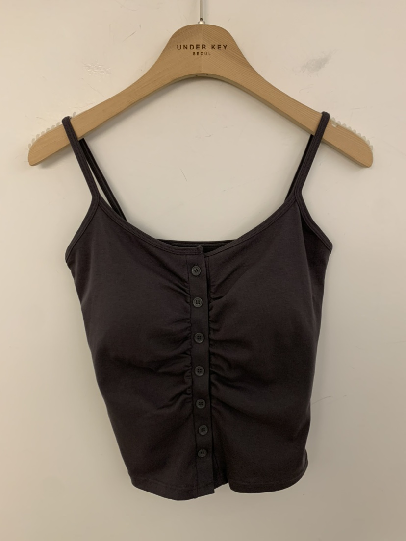 UNDER KEY㊣東大門實拍女士新款人氣時尚吊帶背心褶皺紐扣UNDER KEY吊帶/背心圖色2棕色