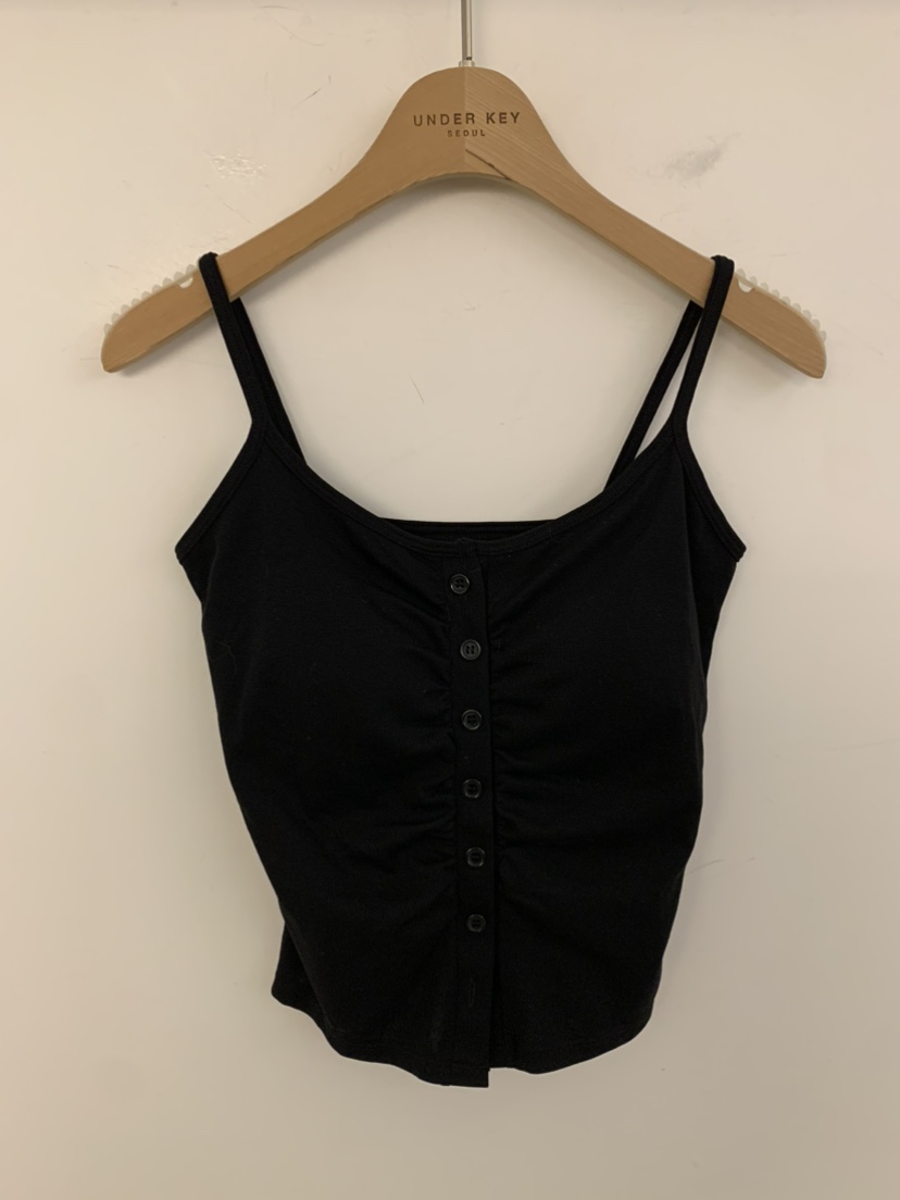 UNDER KEY㊣東大門實拍女士新款人氣時尚吊帶背心褶皺紐扣UNDER KEY吊帶/背心圖色3黑色