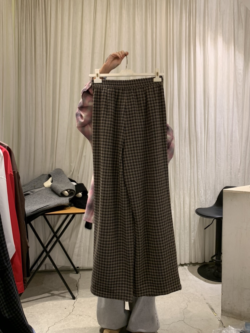 PAPERMOON韓國代購㊣女裝新款26春夏休閑褲闊腿褲羊毛春款格紋條紋paper moon休閑褲