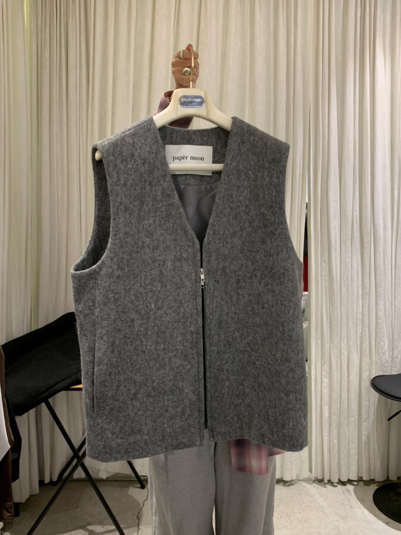 PAPERMOON㊣東大門代購女士新款職業人氣馬甲羊駝毛拉鏈春款paper moon馬甲圖色2