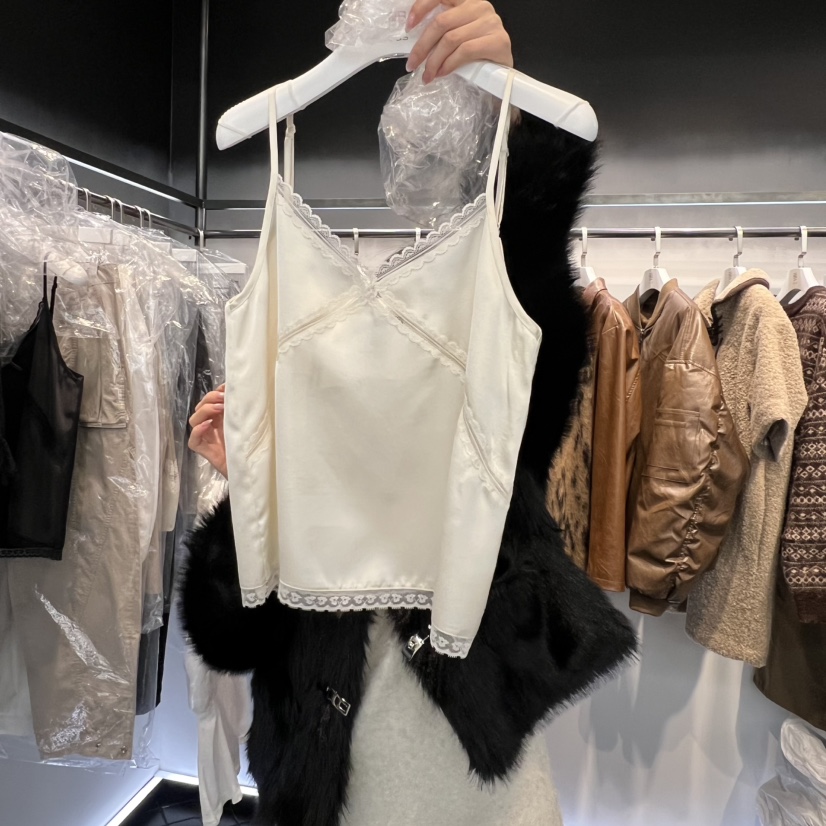 OUS/INCH-L㊣東大門代購女士新品休閑吊帶背心春款蕾絲緞面OUS/INCH吊帶/背心圖色1
