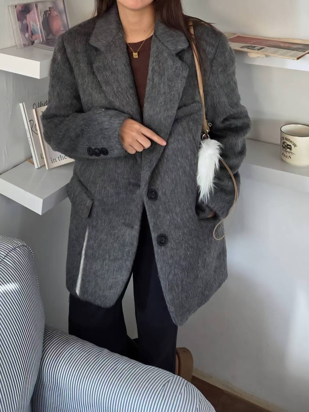 HONESTY-허니스티-T㊣東大門代購女士新款26春夏短款大衣馬海毛HONESTY短款大衣