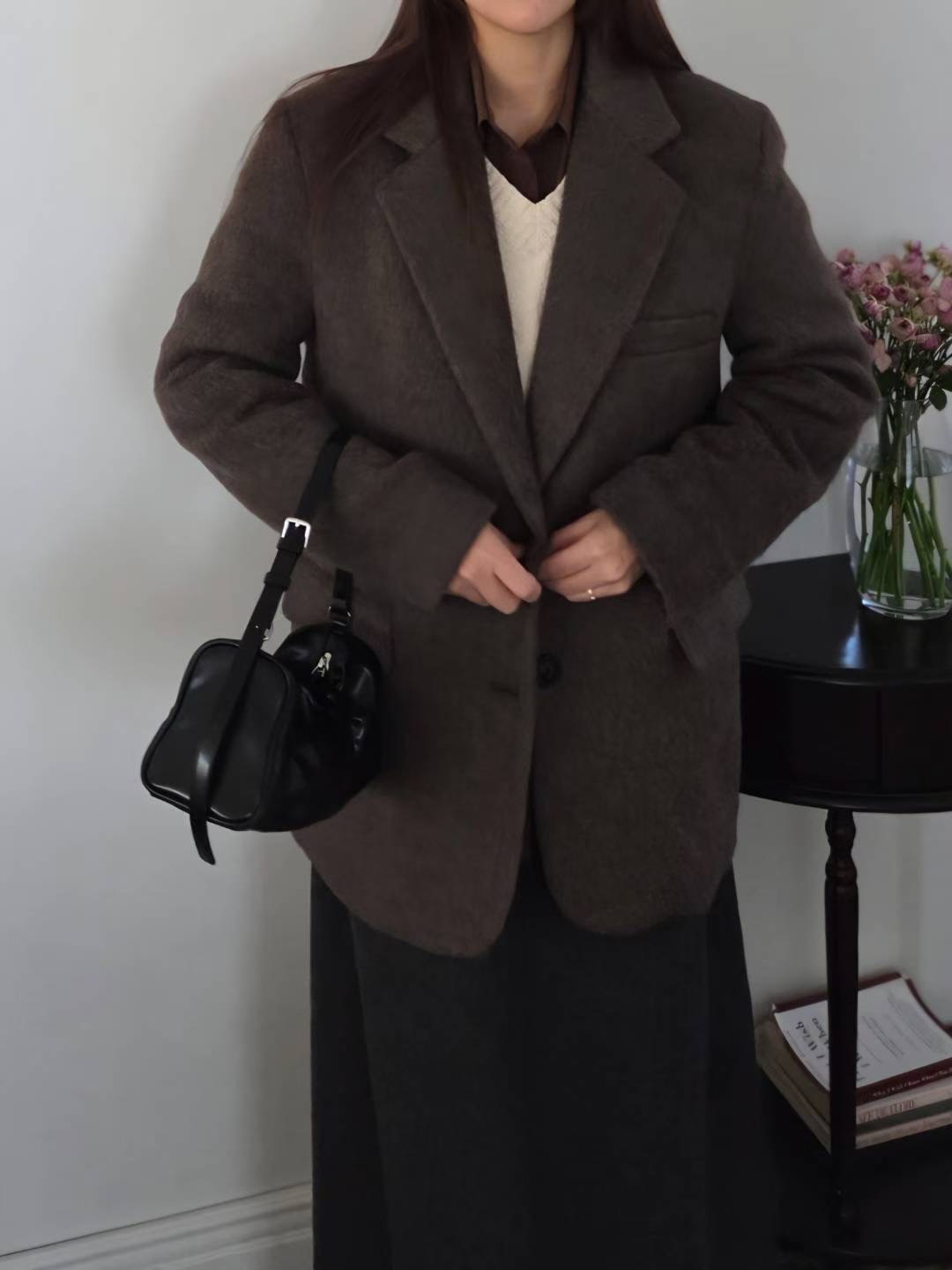 HONESTY-허니스티-T㊣東大門代購女士新款26春夏短款大衣馬海毛HONESTY短款大衣