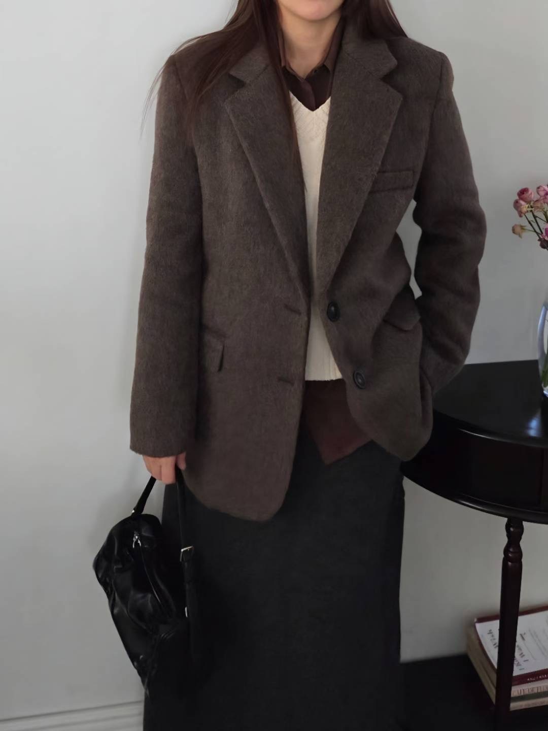 HONESTY-허니스티-T㊣東大門代購女士新款26春夏短款大衣馬海毛HONESTY短款大衣圖色1