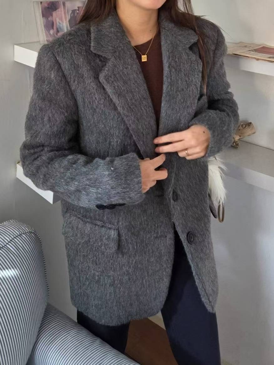 HONESTY-허니스티-T㊣東大門代購女士新款26春夏短款大衣馬海毛HONESTY短款大衣圖色2