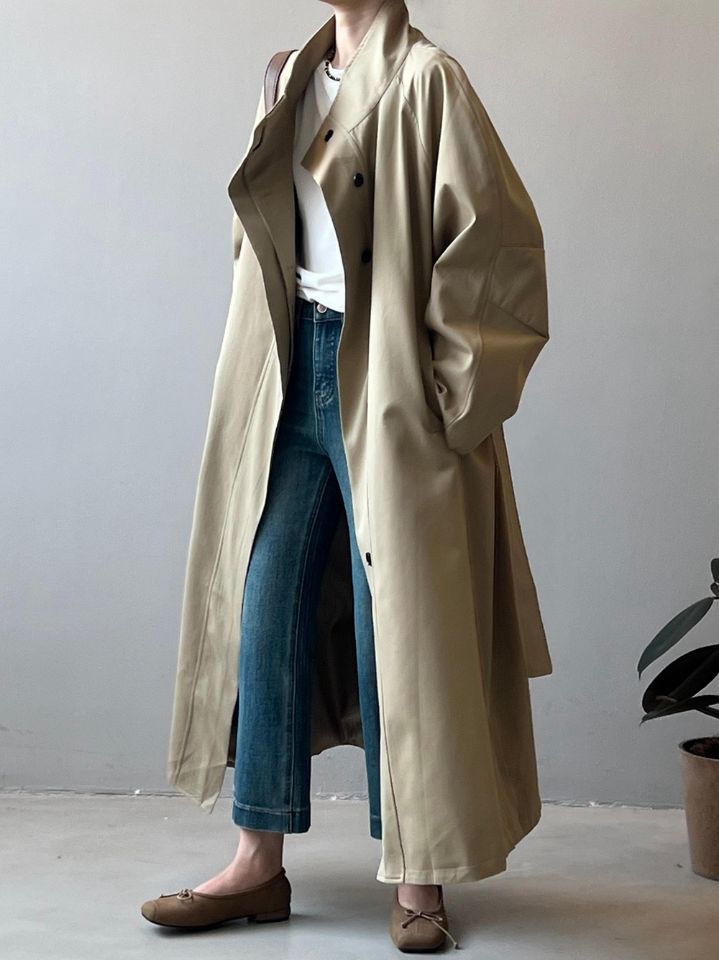 STAY HERE㊣東大門代購女裝新品26春夏熱賣長款風衣含腰帶STAY HERE長款風衣