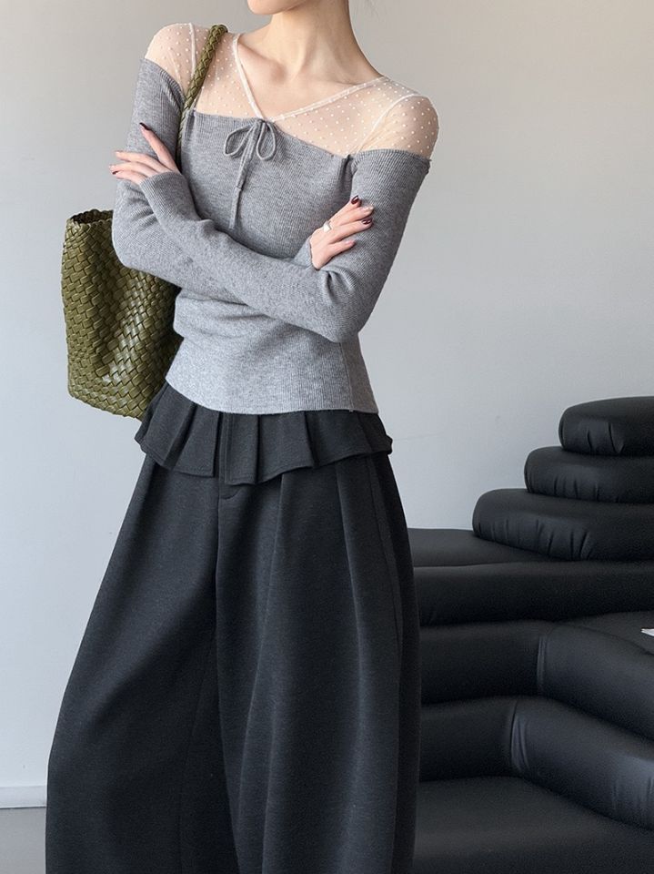 STAY HERE韓國代購㊣女士新品時尚職業推薦26春夏針織衫蕾絲STAY HERE針織衫