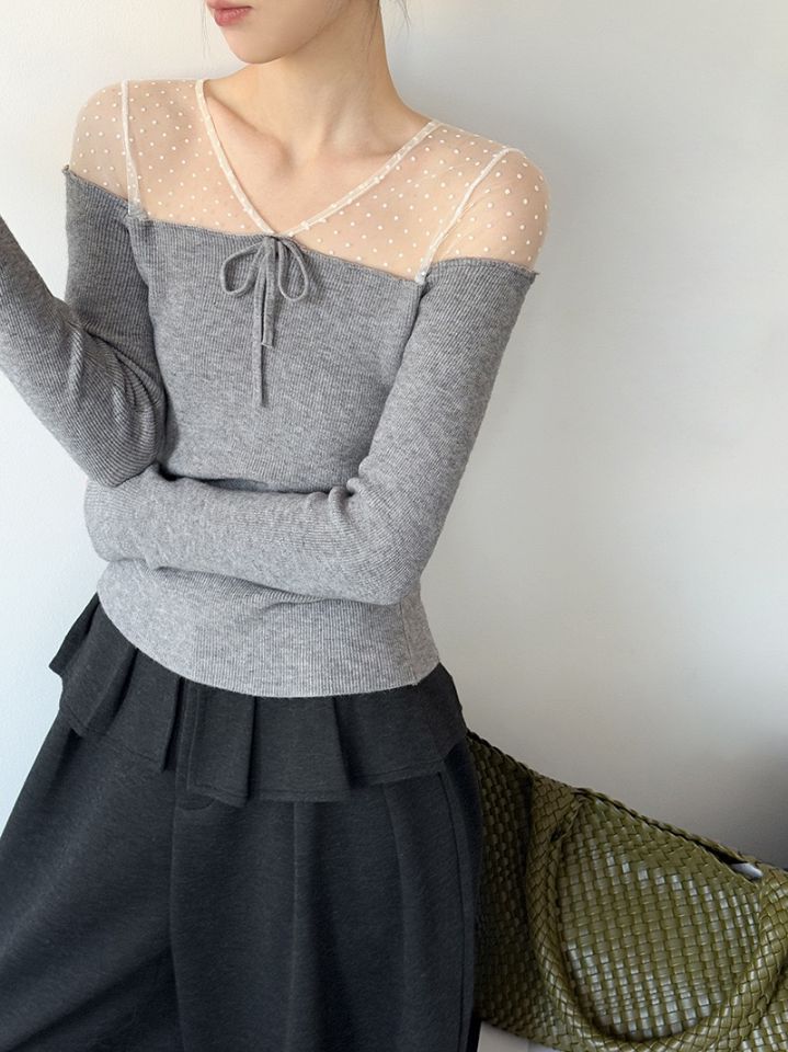 STAY HERE韓國代購㊣女士新品時尚職業推薦26春夏針織衫蕾絲STAY HERE針織衫圖色2