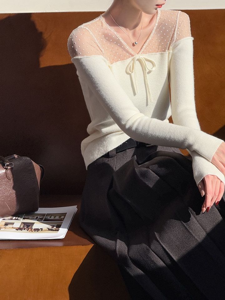 STAY HERE韓國代購㊣女士新品時尚職業推薦26春夏針織衫蕾絲STAY HERE針織衫圖色3