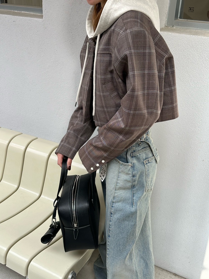 ZEROZERO韓國代購㊣女士新品熱賣人氣夾克帽子可拆卸格紋連帽ZEROZERO夾克