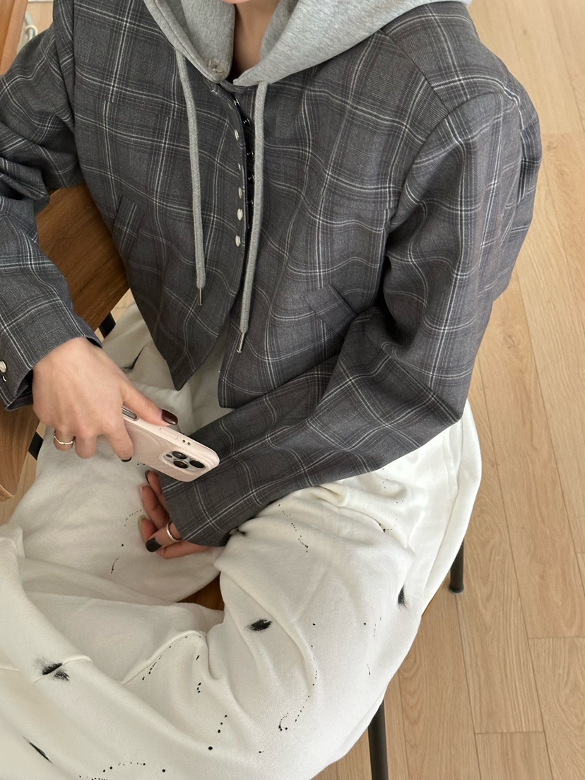 ZEROZERO韓國代購㊣女士新品熱賣人氣夾克帽子可拆卸格紋連帽ZEROZERO夾克