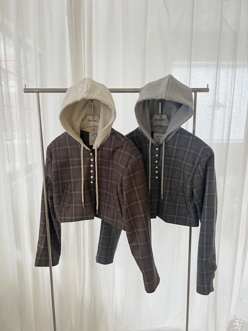 ZEROZERO韓國代購㊣女士新品熱賣人氣夾克帽子可拆卸格紋連帽ZEROZERO夾克