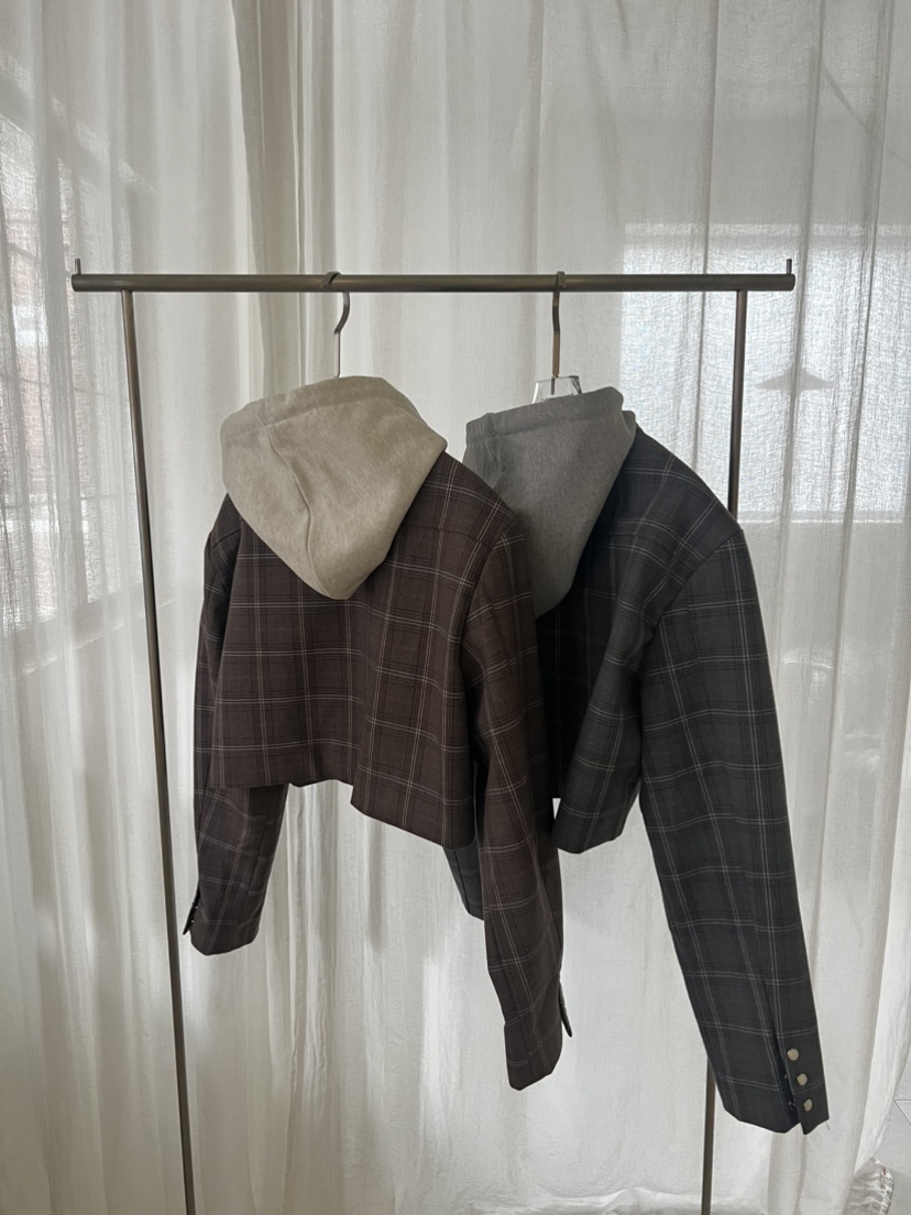 ZEROZERO韓國代購㊣女士新品熱賣人氣夾克帽子可拆卸格紋連帽ZEROZERO夾克