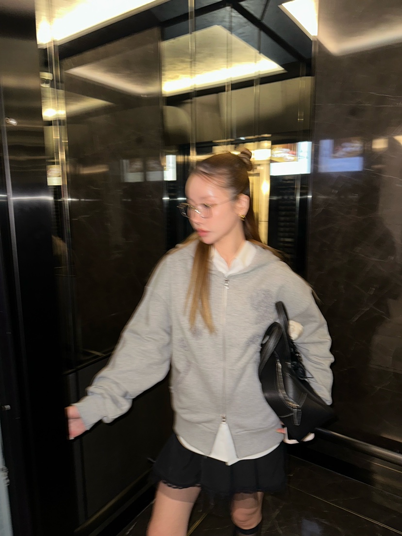 ZEROZERO㊣東大門實拍女裝新品推薦職業衛衣連帽拉鏈衫蕾絲ZEROZERO衛衣圖色3