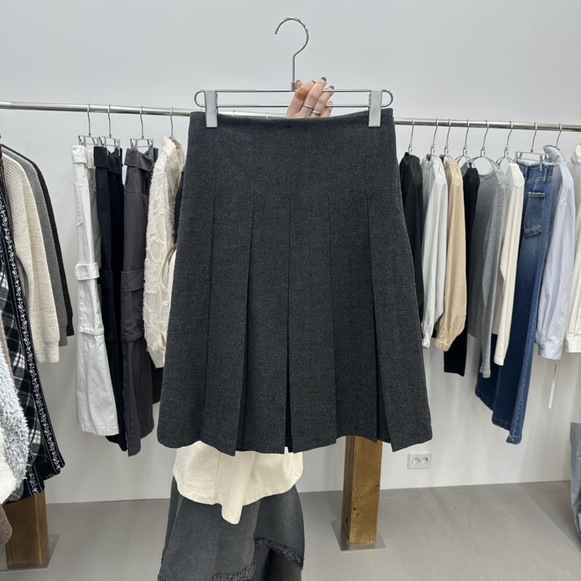 ENHANCE韓國直郵㊣女裝新品休閑人氣職業真品半身裙中短裙褶皺ENHANCE半身裙/中短裙圖色2墨色