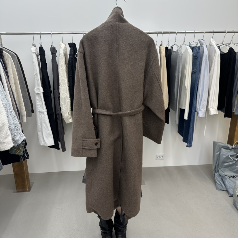 ENHANCE㊣東大門代購女裝新品熱賣中長款大衣含腰帶高領長款ENHANCE中長款大衣