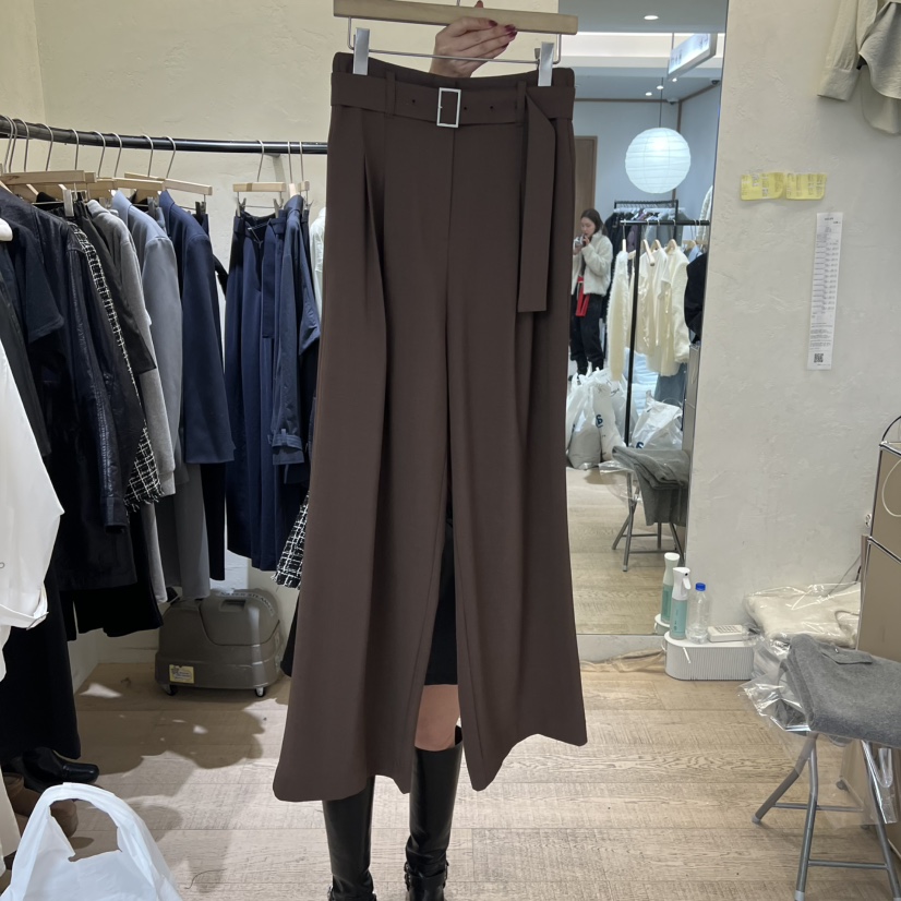 W AND J韓國代購㊣女士新款休閑推薦職業休閑褲含腰帶春款W AND J休閑褲圖色1