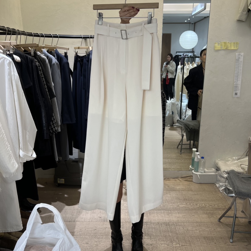 W AND J韓國代購㊣女士新款休閑推薦職業休閑褲含腰帶春款W AND J休閑褲圖色2