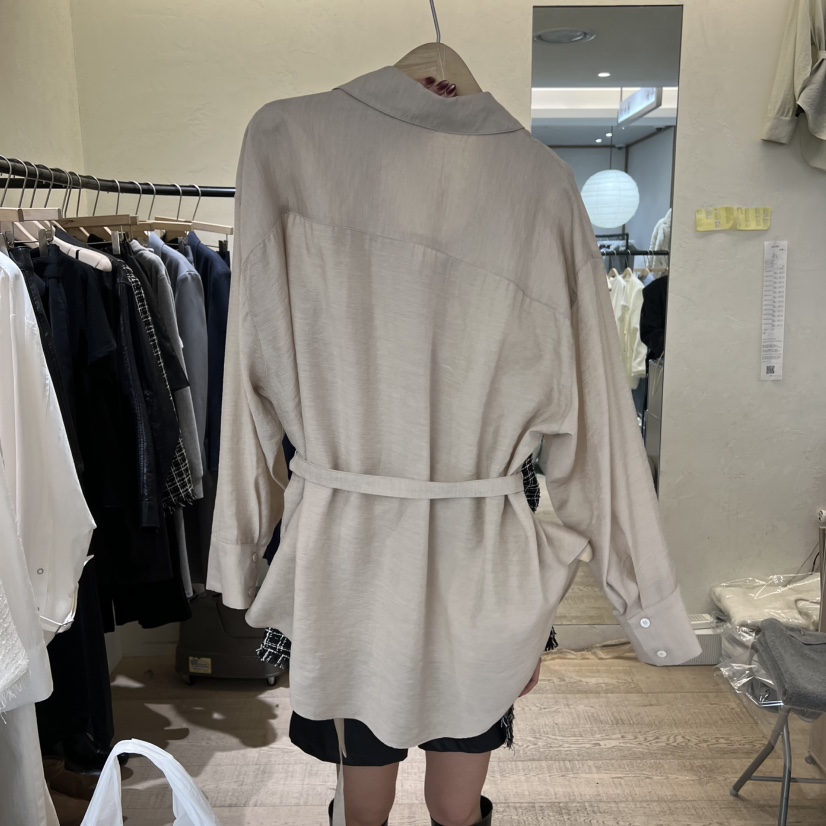 W AND J韓國直郵㊣女裝新品推薦時尚襯衫蕾絲衫含腰帶春款W AND J襯衫/蕾絲衫