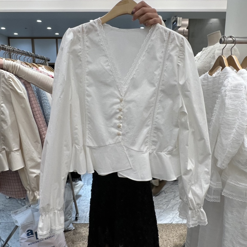 A韓國直郵㊣女裝新品真品推薦人氣時尚熱賣職業休閑襯衫蕾絲衫A STORE襯衫/蕾絲衫圖色1