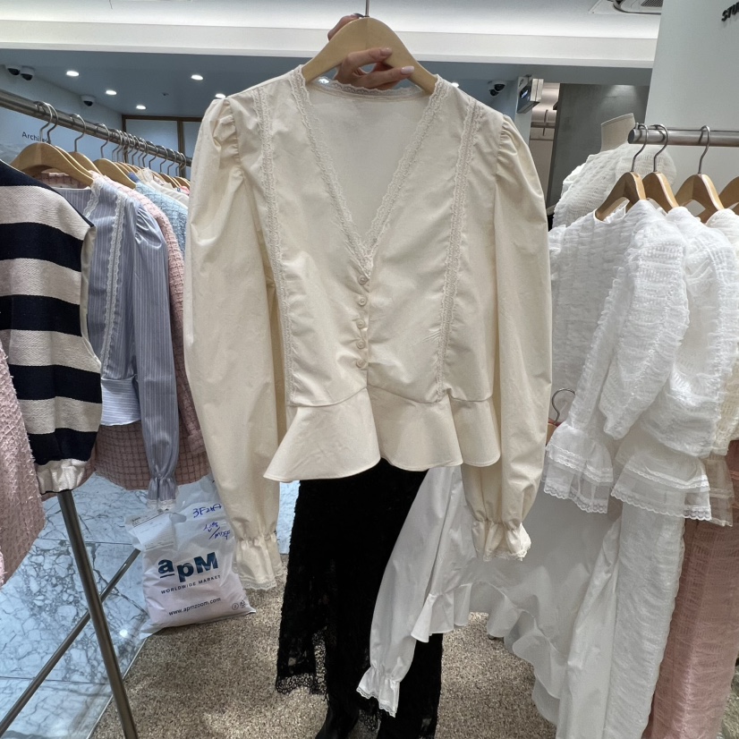 A韓國直郵㊣女裝新品真品推薦人氣時尚熱賣職業休閑襯衫蕾絲衫A STORE襯衫/蕾絲衫圖色2