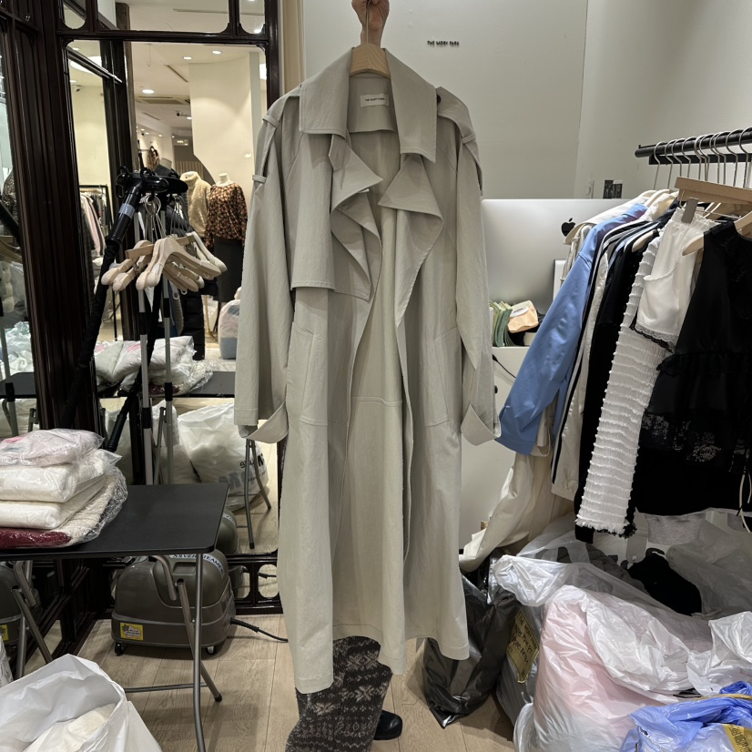 THEMORYPARK東大門直郵㊣女裝新款人氣休閑長款風衣含腰帶春款THE MORY PARK長款風衣圖色1