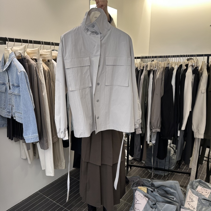 FIND-P韓國代購㊣女士新款休閑熱賣真品夾克含腰帶春款高領FIND-P夾克圖色1