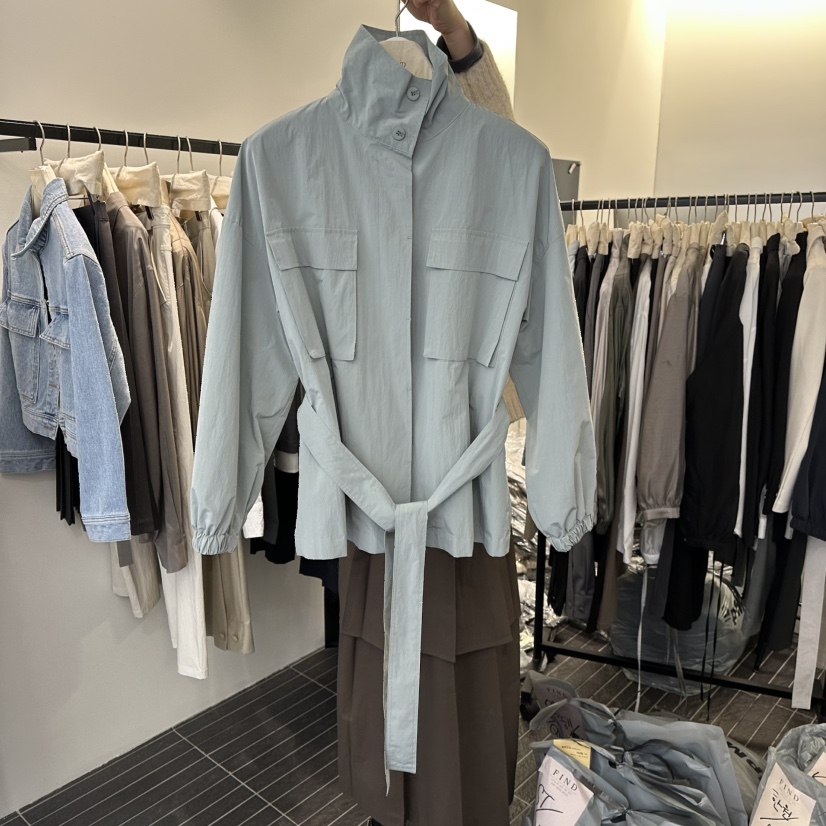 FIND-P韓國代購㊣女士新款休閑熱賣真品夾克含腰帶春款高領FIND-P夾克圖色2