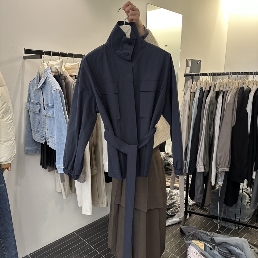 FIND-P韓國代購㊣女士新款休閑熱賣真品夾克含腰帶春款高領FIND-P夾克圖色3