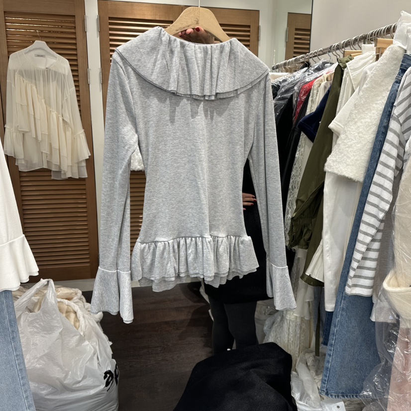 TRES BIEN韓國代購㊣女裝新品真品襯衫蕾絲衫荷葉邊春款柔軟開衫TRES BIEN襯衫/蕾絲衫