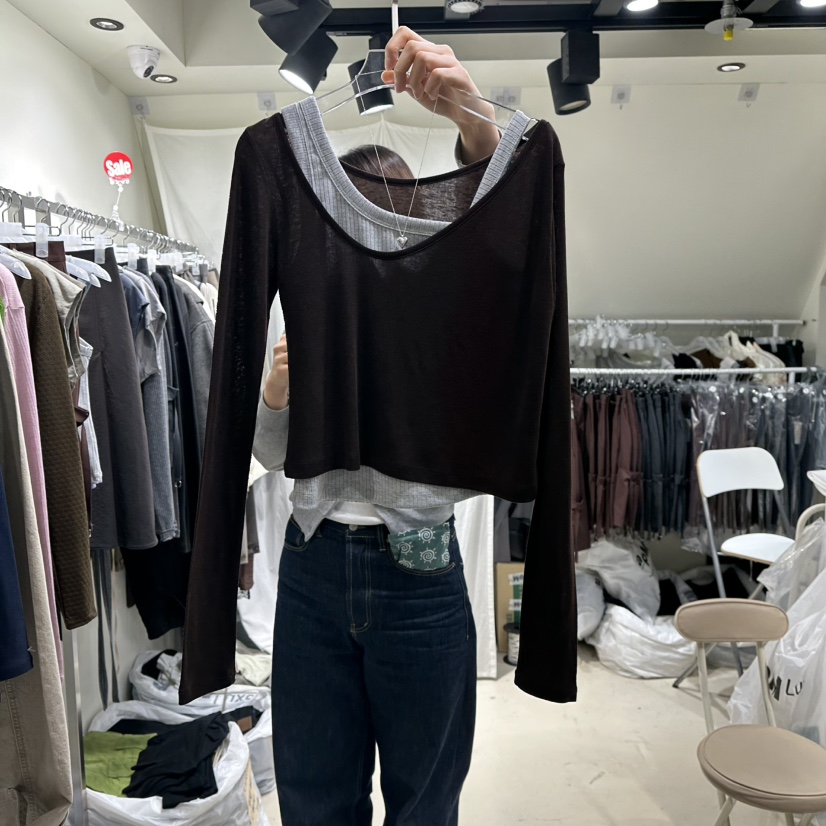 OWNS韓國代購㊣女士新款時尚休閑推薦熱賣職業長袖T恤不含內搭OWNS HAUS長袖T恤圖色3棕色