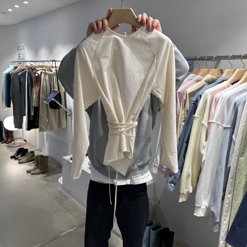 ROOM K-P㊣東大門代購女裝新款26春夏襯衫蕾絲衫含腰繩春款ROOM K襯衫/蕾絲衫圖色1