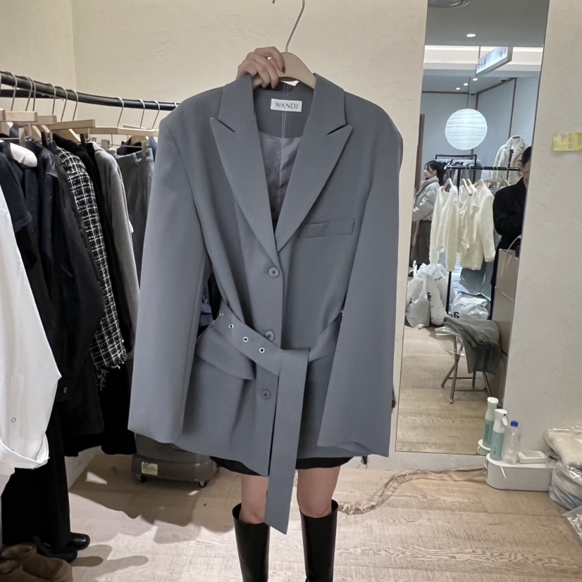 W AND J韓國代購㊣女士新款26春夏時尚熱賣職業夾克含腰帶W AND J夾克圖色1