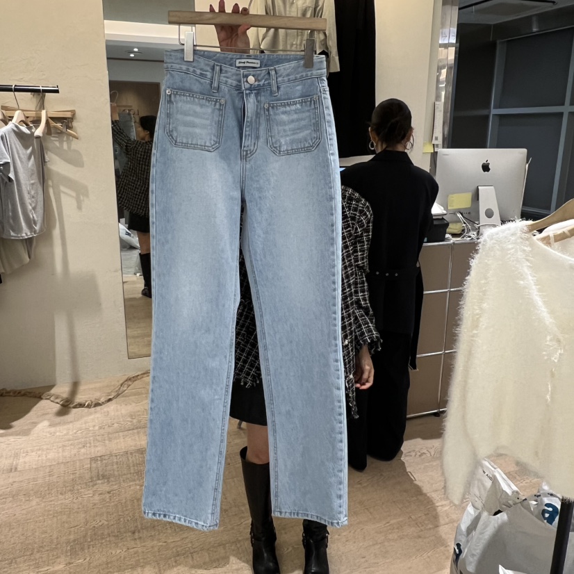 W AND J㊣東大門實拍女裝新款休閑真品推薦熱賣牛仔褲雙口袋W AND J牛仔褲圖色1