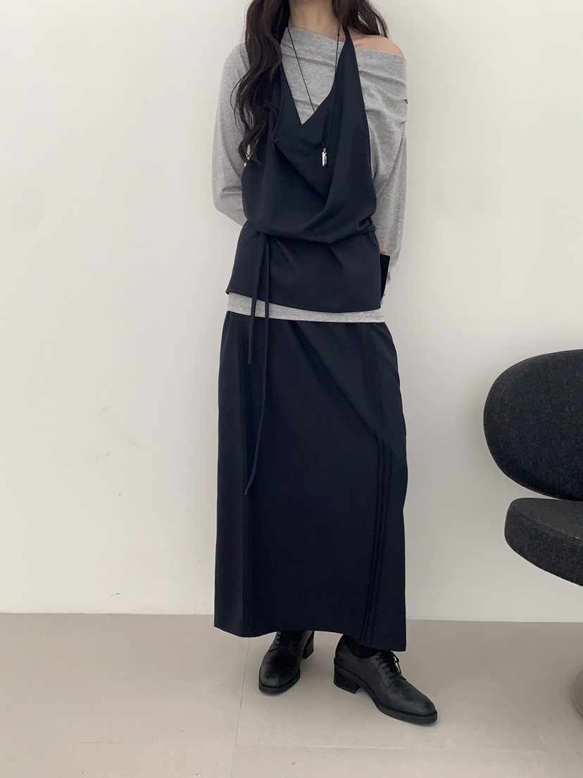 B_GARDER韓國代購㊣女士新品人氣26春夏熱賣休閑推薦長裙褶裥B.GARDER長裙