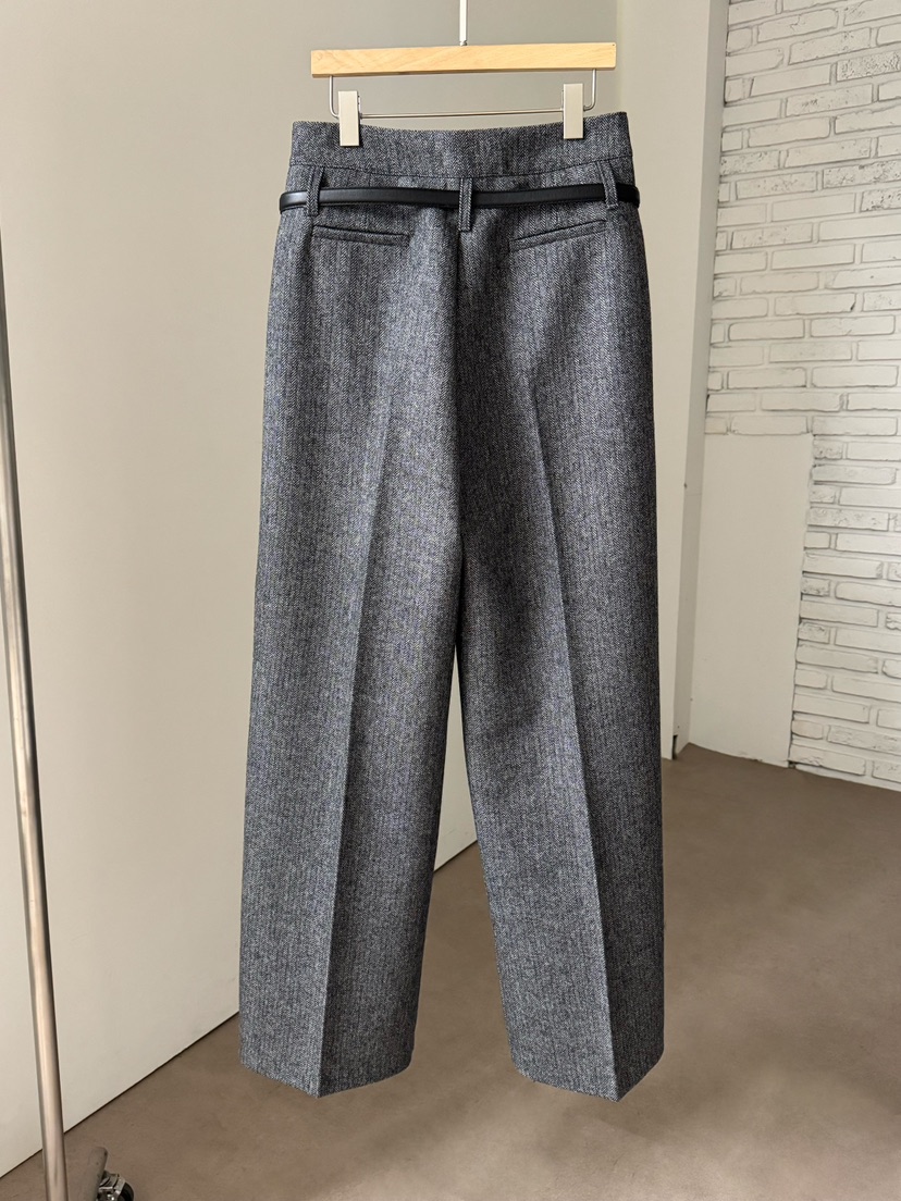 LOWBURN㊣東大門代購女裝新款時尚休閑休閑褲人字紋含腰帶春款LOWBURN休閑褲