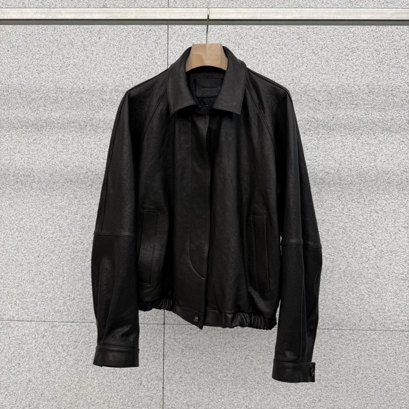 AT THE BAGEL㊣東大門實拍女裝新品真品人氣皮衣春款褶皺AT THE BAGEL皮衣圖色1