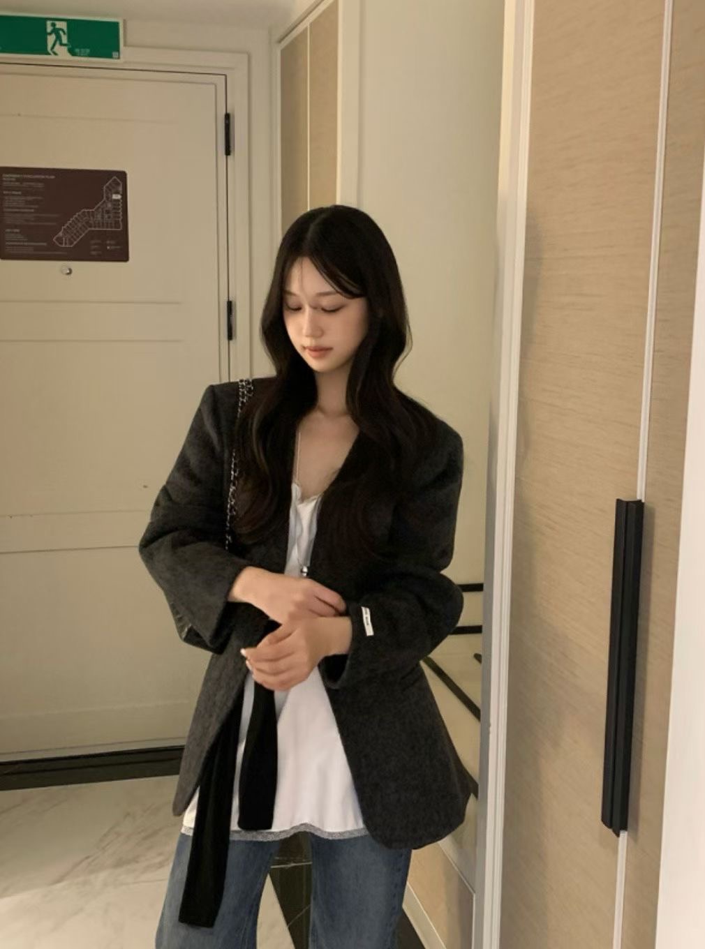 MARE MOHE東大門代購女裝新品熱賣人氣休閑短款大衣含腰繩MARE MOHE短款大衣