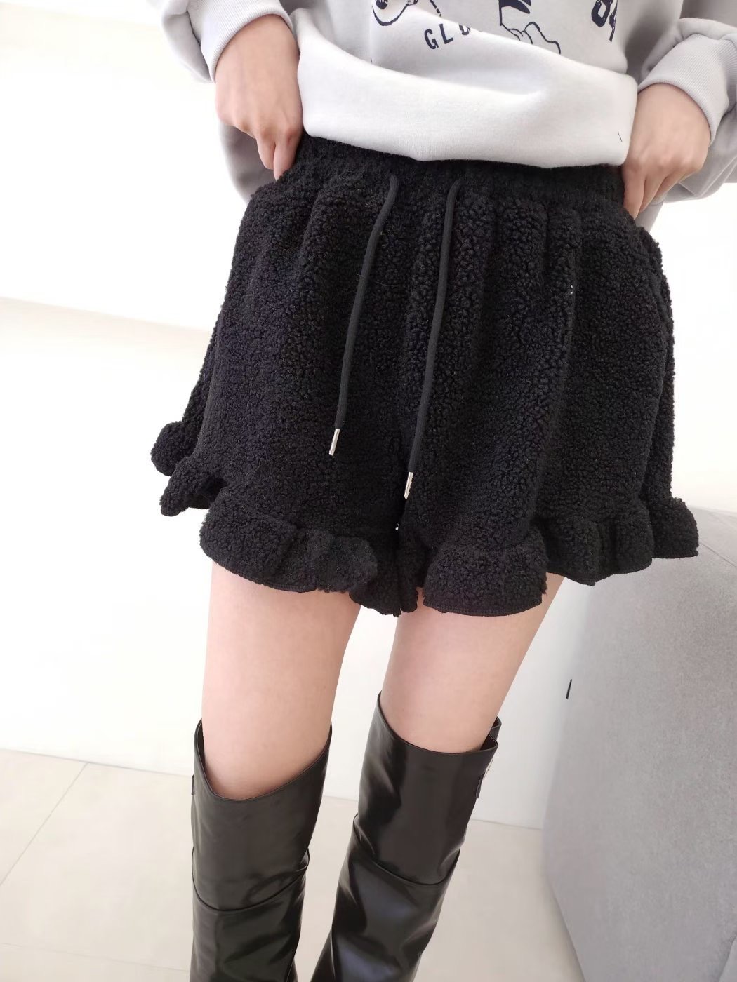 LAYERING韓國代購女裝新款人氣職業熱賣推薦25秋冬短褲荷葉邊LAYERING短褲圖色1