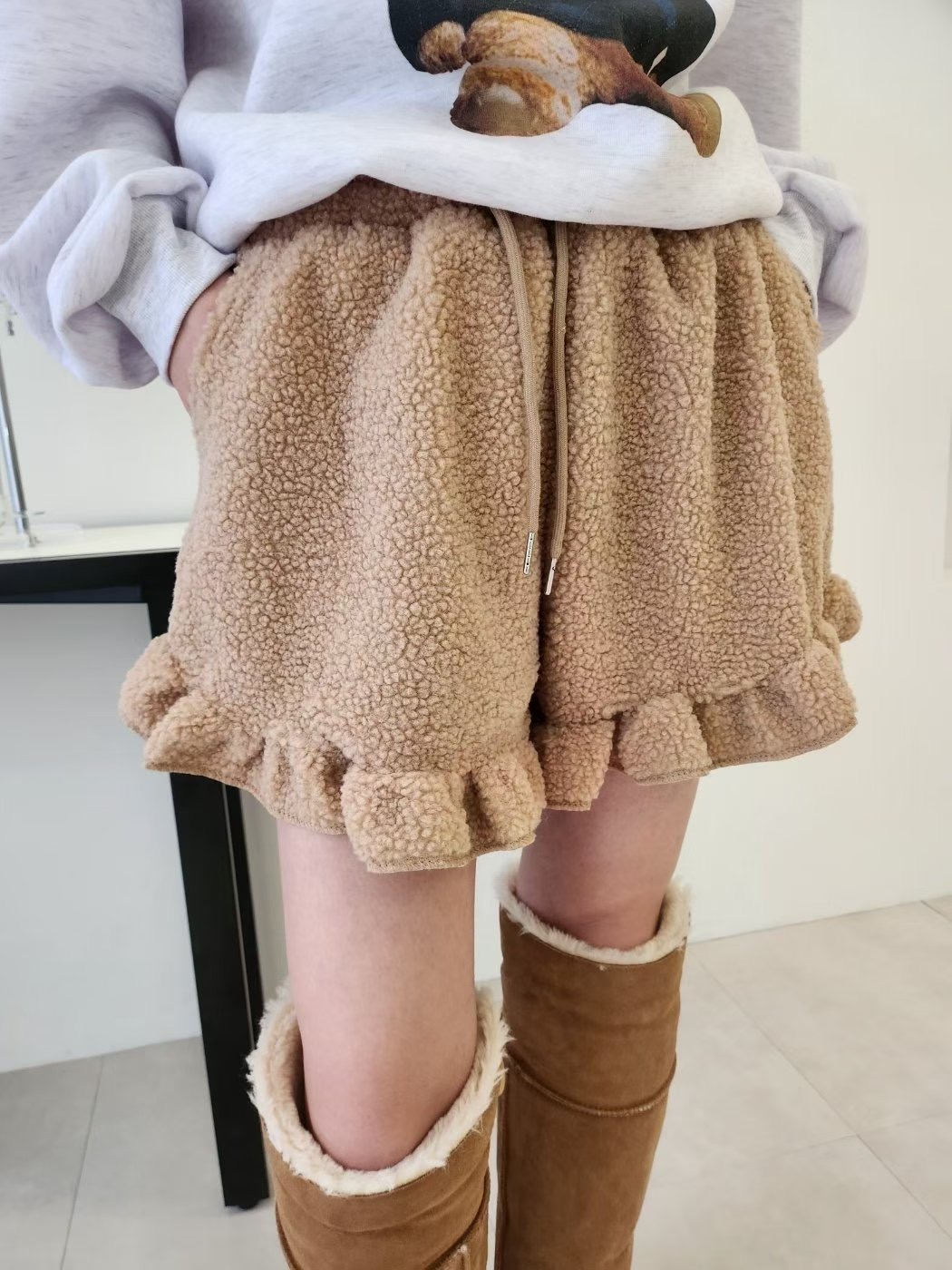 LAYERING韓國代購女裝新款人氣職業熱賣推薦25秋冬短褲荷葉邊LAYERING短褲圖色2