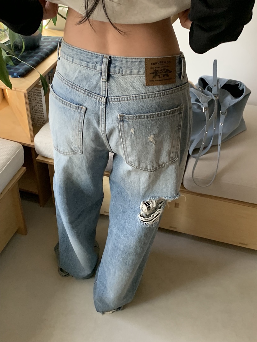 SUNDER MARKET韓國代購㊣女士新品休閑真品熱賣時尚牛仔褲SUNDER MARKET牛仔褲