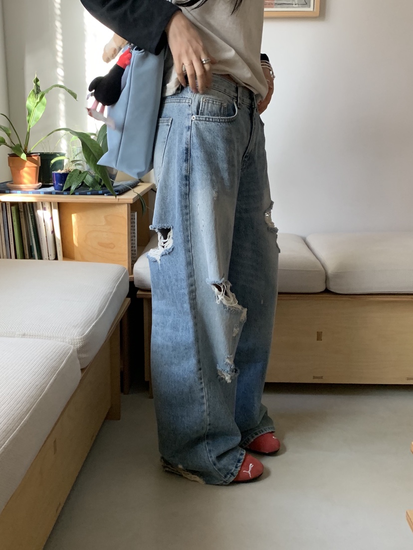 SUNDER MARKET韓國代購㊣女士新品休閑真品熱賣時尚牛仔褲SUNDER MARKET牛仔褲