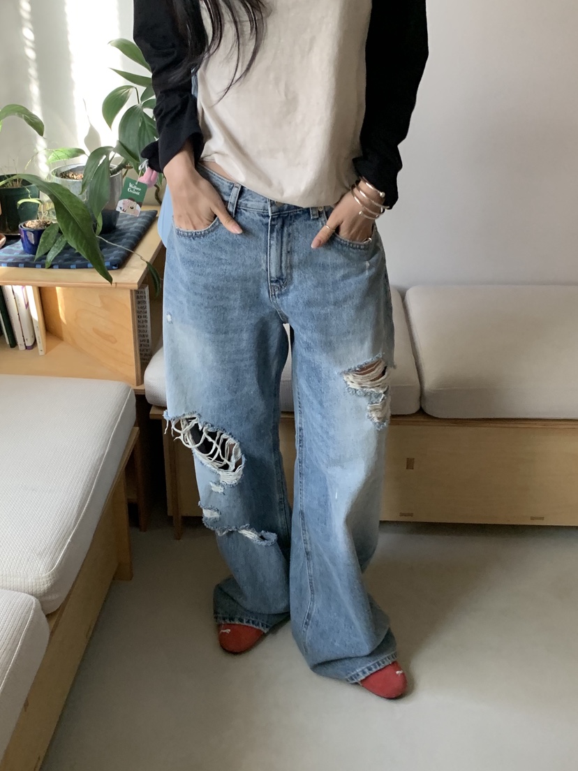 SUNDER MARKET韓國代購㊣女士新品休閑真品熱賣時尚牛仔褲SUNDER MARKET牛仔褲