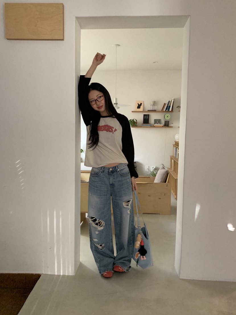 SUNDER MARKET韓國代購㊣女士新品休閑真品熱賣時尚牛仔褲SUNDER MARKET牛仔褲