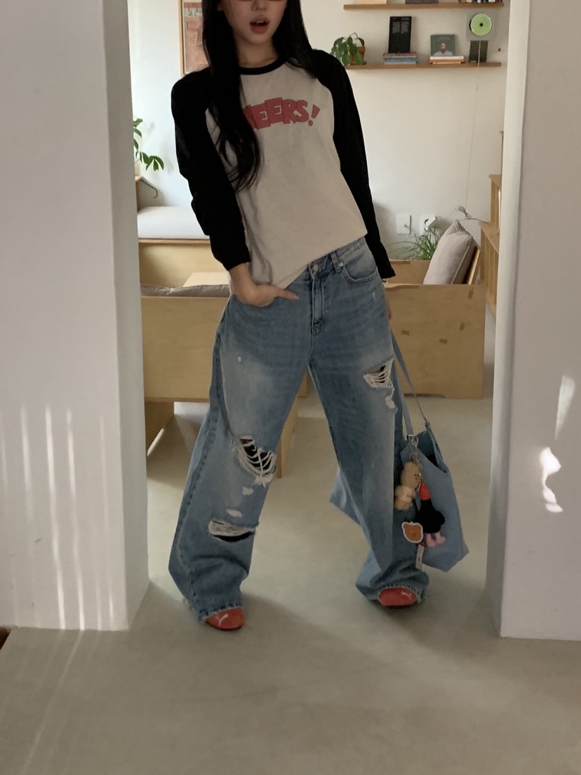 SUNDER MARKET韓國代購㊣女士新品休閑真品熱賣時尚牛仔褲SUNDER MARKET牛仔褲