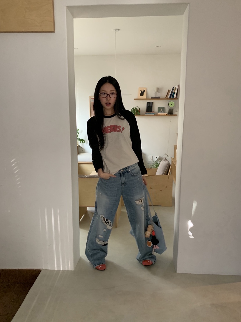 SUNDER MARKET韓國代購㊣女士新品休閑真品熱賣時尚牛仔褲SUNDER MARKET牛仔褲